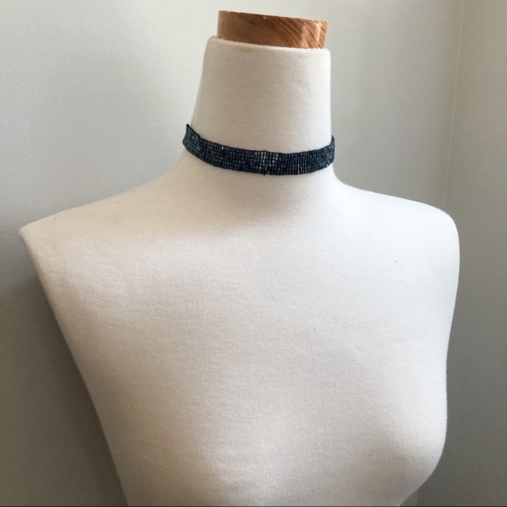 Charcoal Beaded Choker Necklace with extender